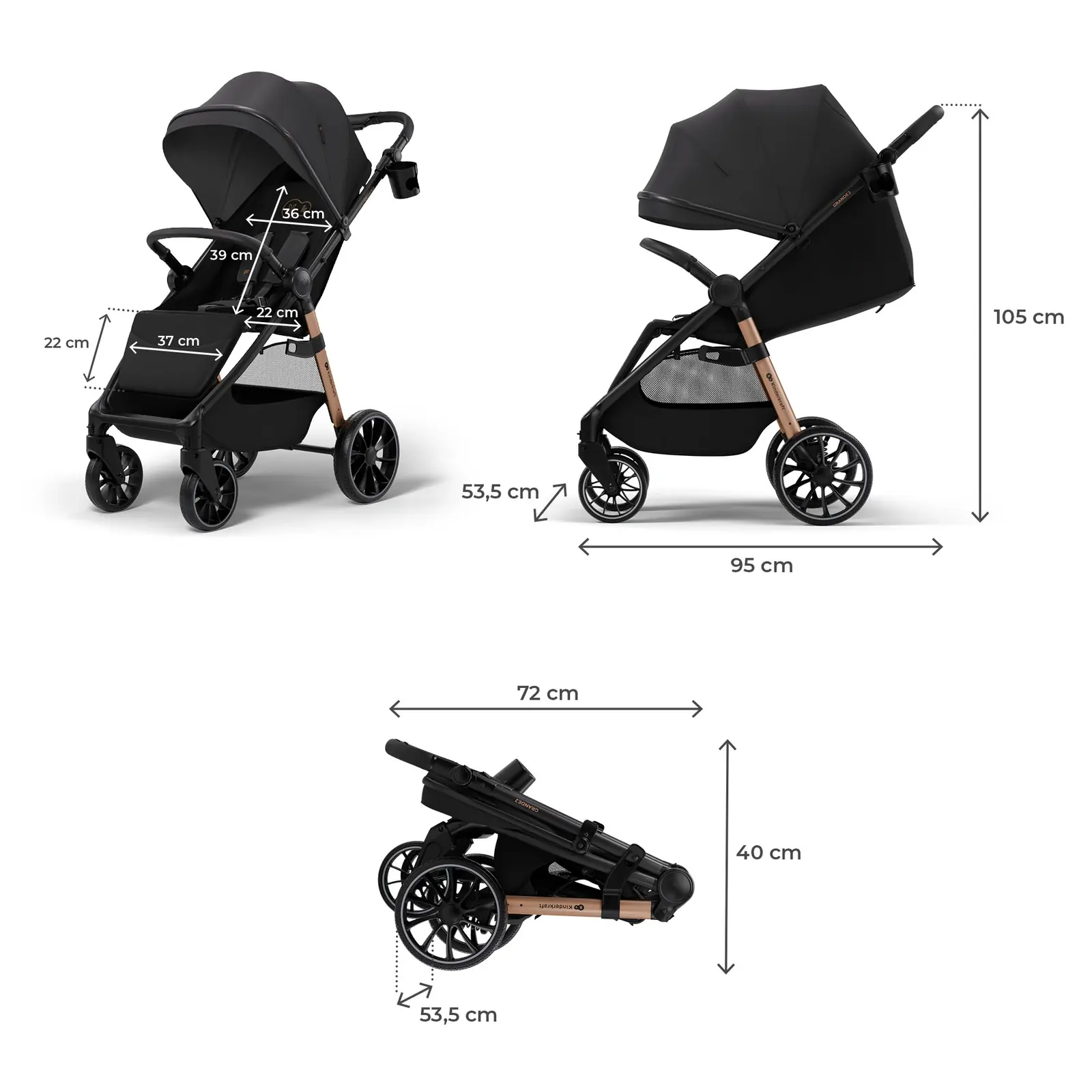 Kinderkraft Grande 2 - прогулочная коляска с большими колесами • Beige (KSGRAN02BEG0000)