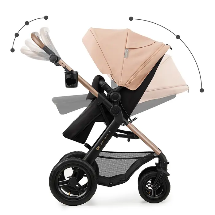 Полностью регулируемая коляска, Kinderkraft Moov 2 Air - универсальная коляска 3 в 1 для путешествий, большие колеса, автокресло Mink Pro i-Size • Moonlight Grey (KSMOOV02GRY0000)