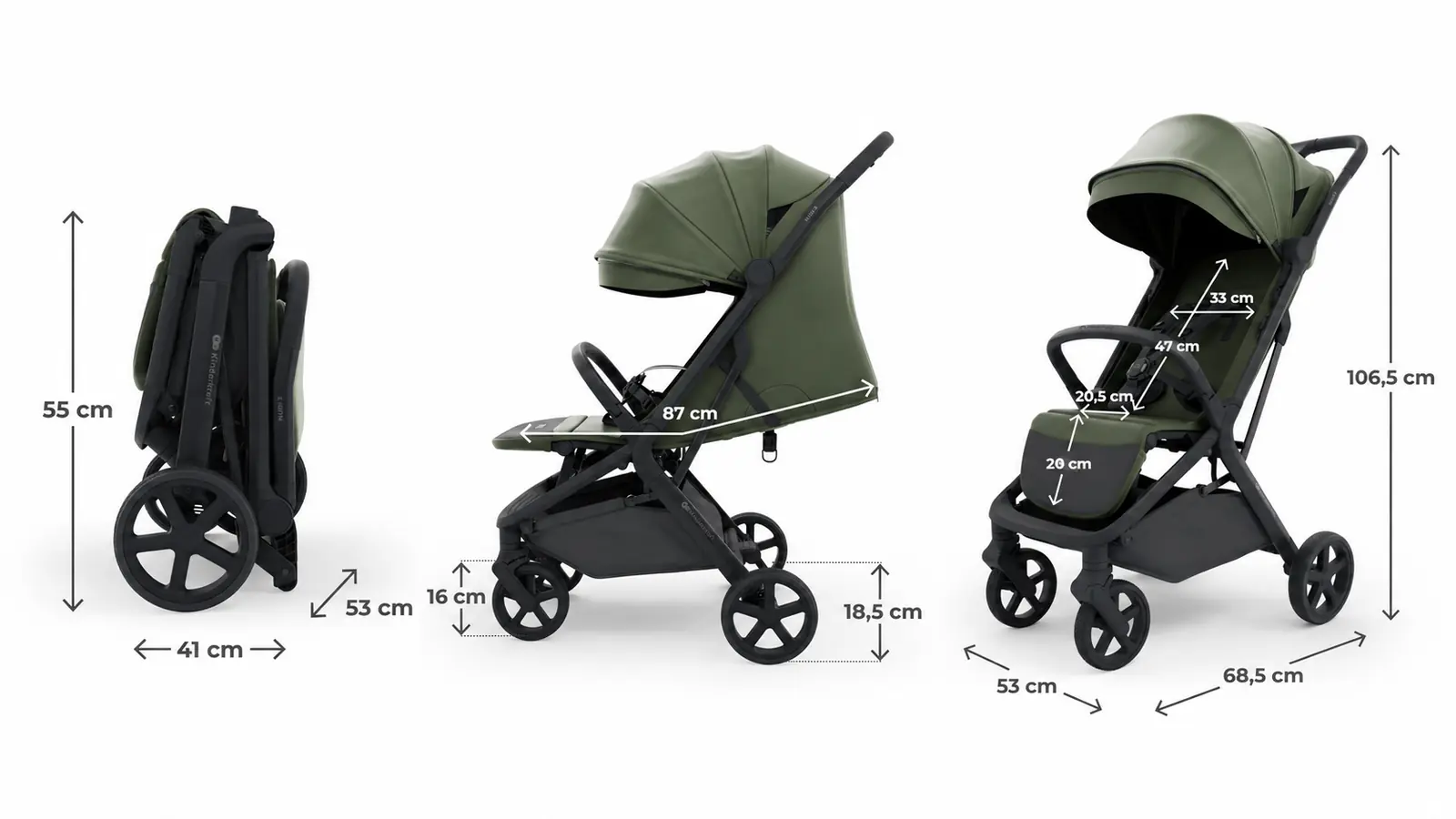 Kinderkraft Nubi 3 - прогулочная коляска с автоматическим складыванием • Midnight Black (KSNUBI03BLK0000)