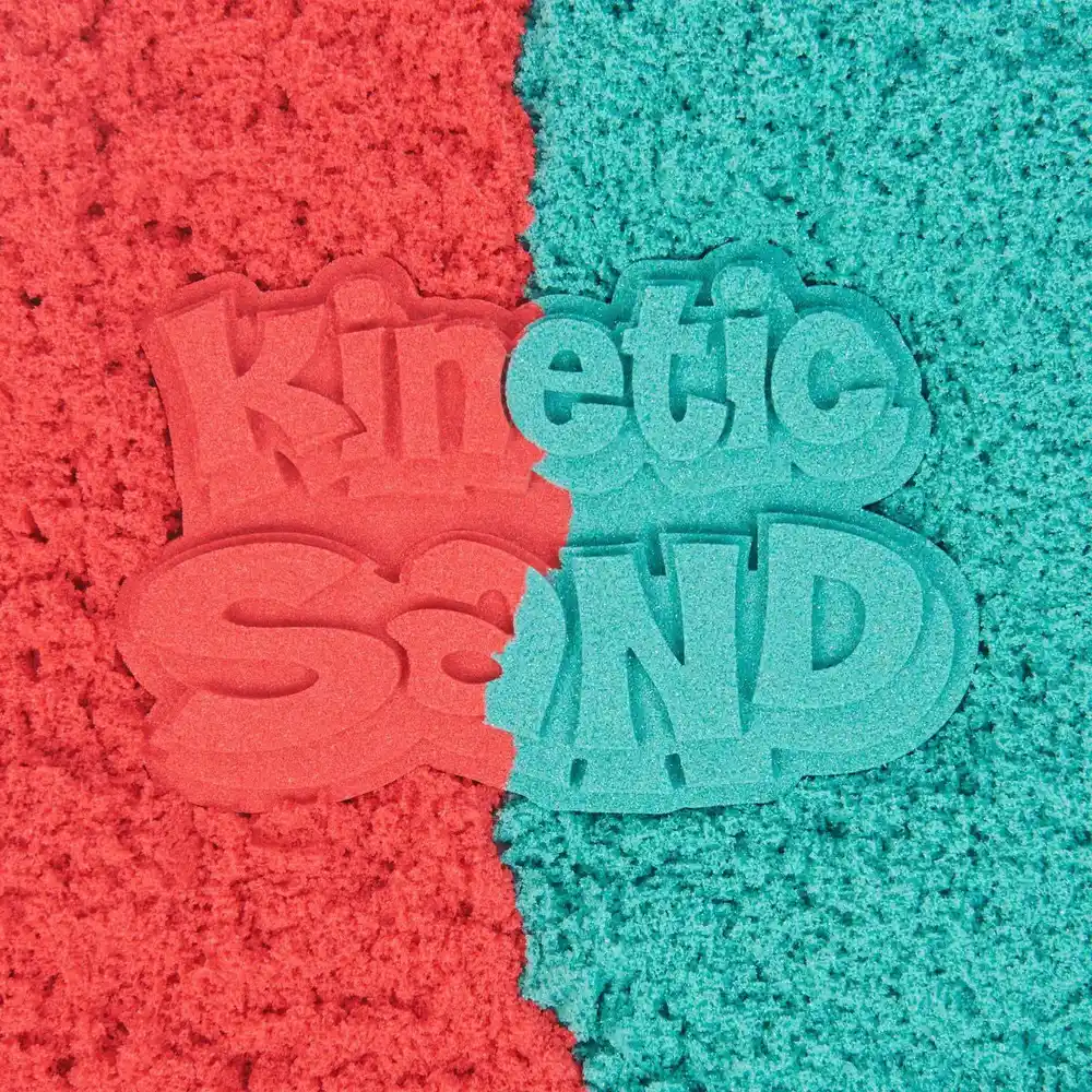 Червоний і бірюзовий пісок із відбитком логотипа Kinetic Sand