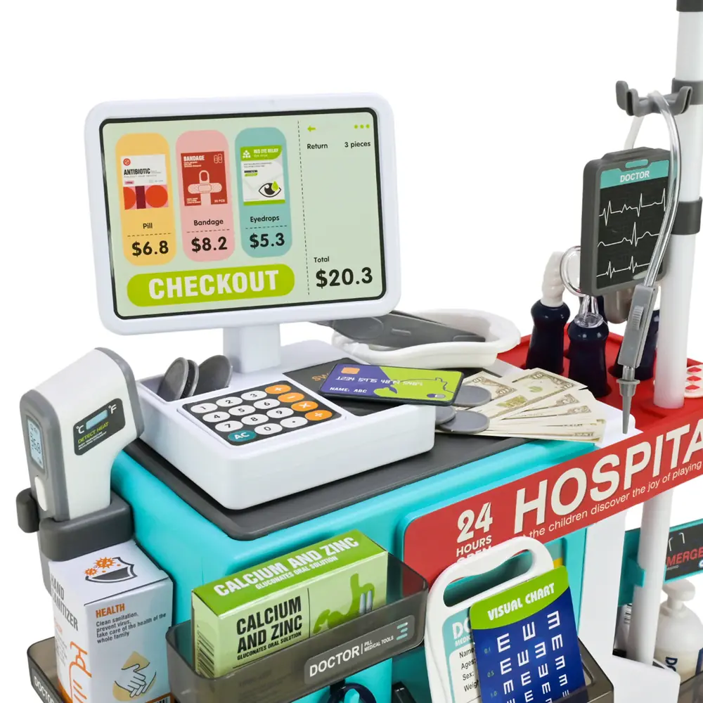 Каса з екраном Checkout, іграшковими грошима та карткою на лікарняному наборі