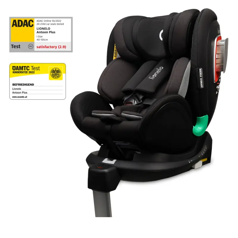 Сертифікат безпеки ADAC, Lionelo Antoon Plus i-Size - поворотне автокрісло для дитини (0 - 48 місяців / 40 - 105 см) • Black Onyx