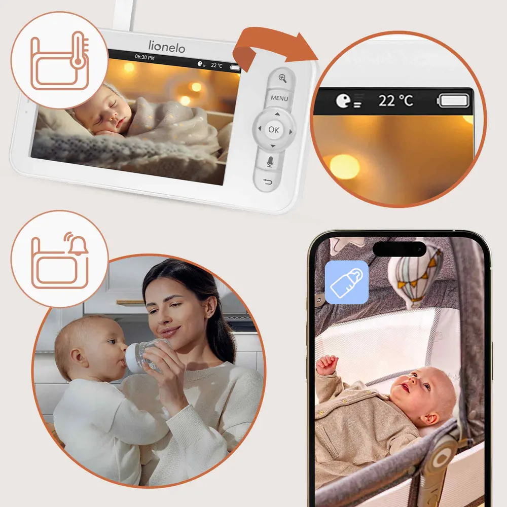 Монітор із температурою в кімнаті та нагадуванням про годування - Lionelo Babyline 9.2 AI