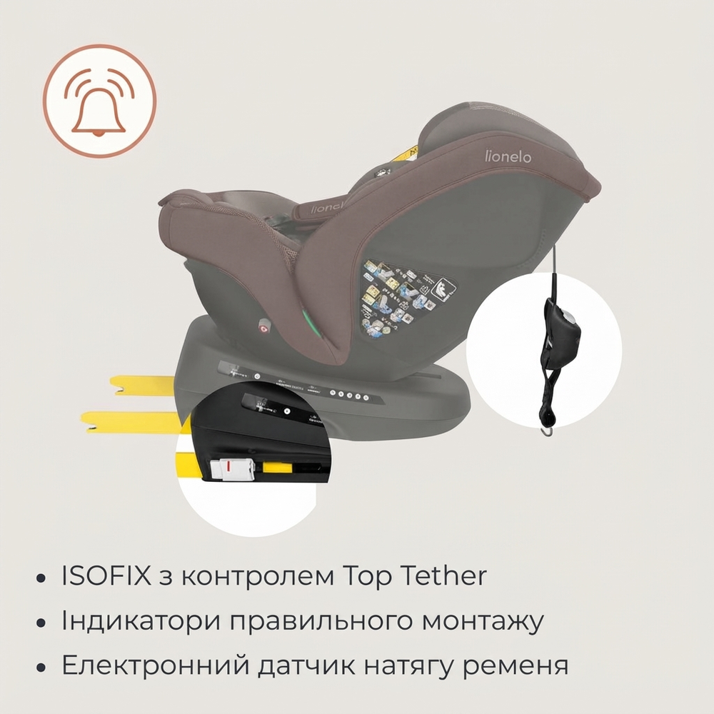 Система ISOFIX и ремень Top Tether, Lionelo Bastiaan Plus i-Size - поворотное автокресло для ребенка (40-150 см) • Black Carbon
