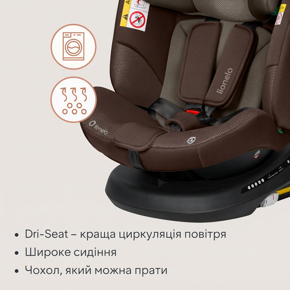 Обивка Dri-Seat, Lionelo Bastiaan Plus i-Size - поворотное автокресло для ребенка (40-150 см) • Black Carbon