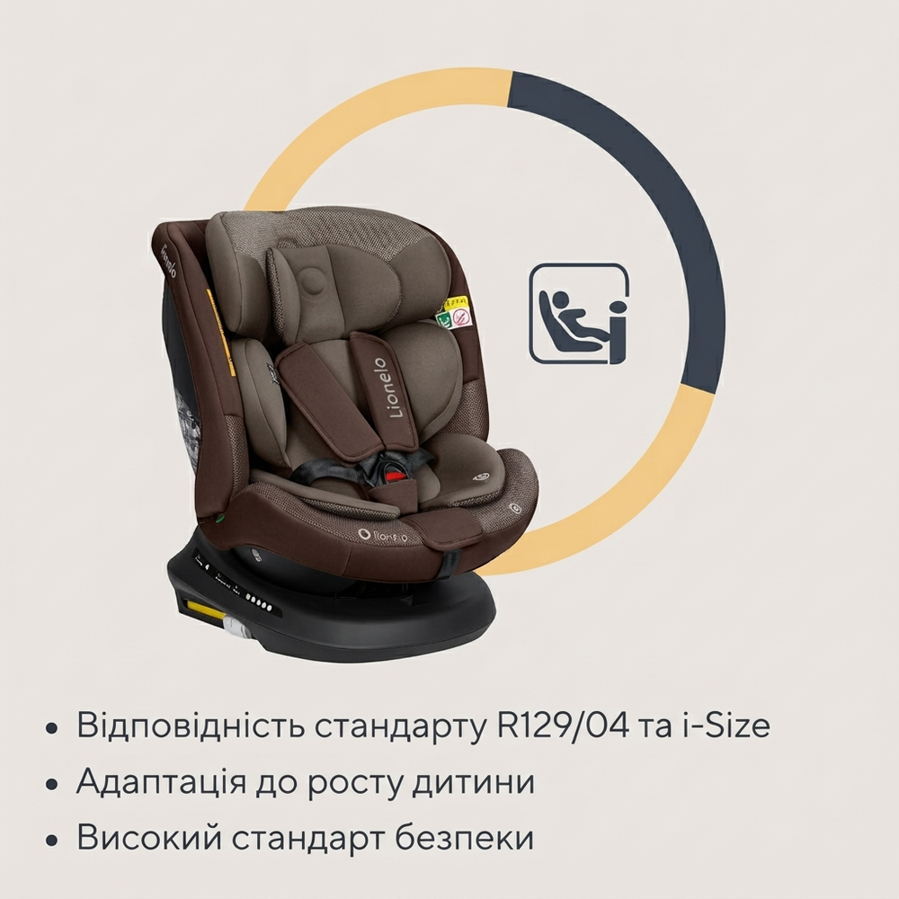 Стандарт i-Size, Lionelo Bastiaan Plus i-Size - поворотное автокресло для ребенка (40-150 см) • Black Carbon