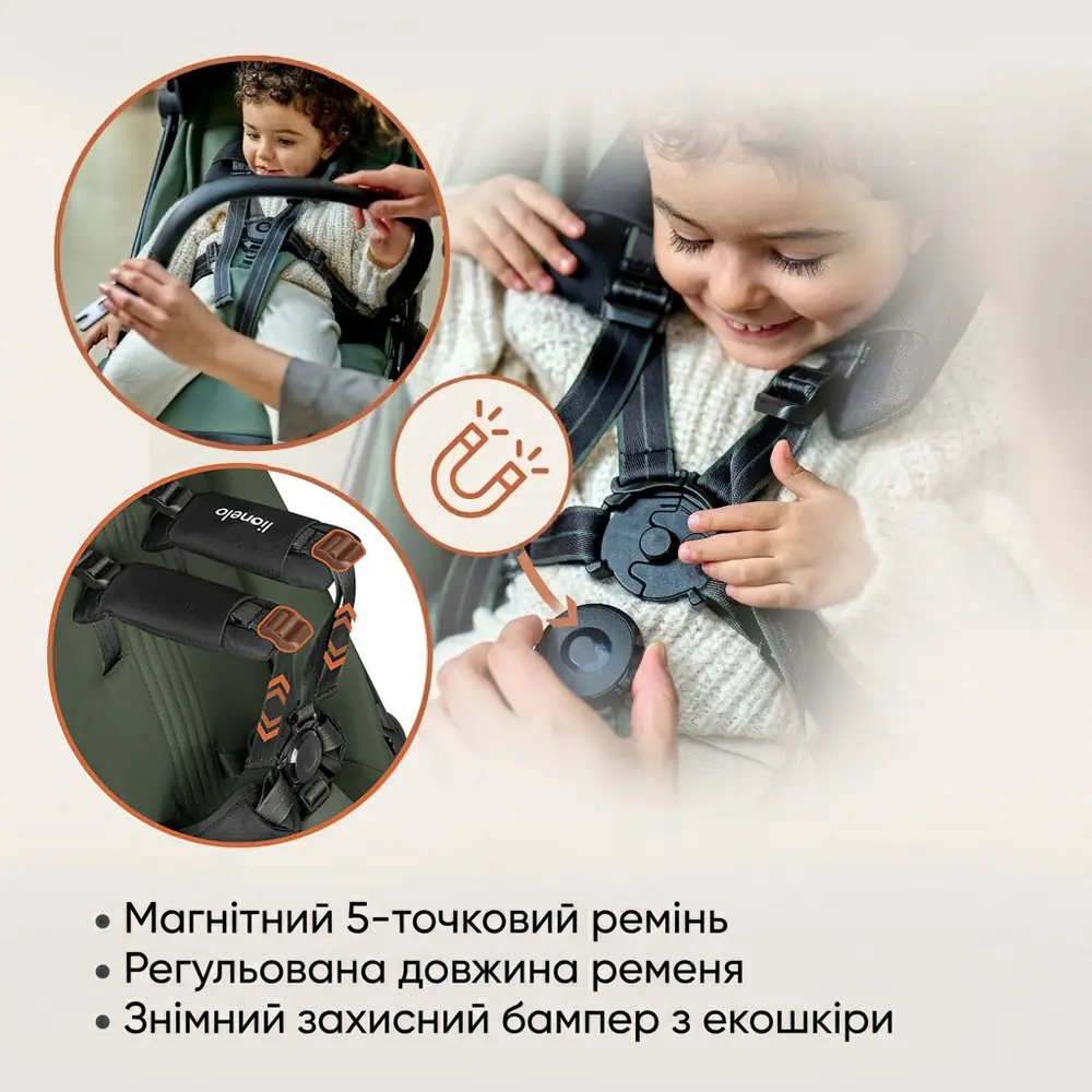 Безопасность и комфорт, Lionelo Bess - прогулочная коляска с автоматическим складыванием, коляска для путешествий • Beige Sand
