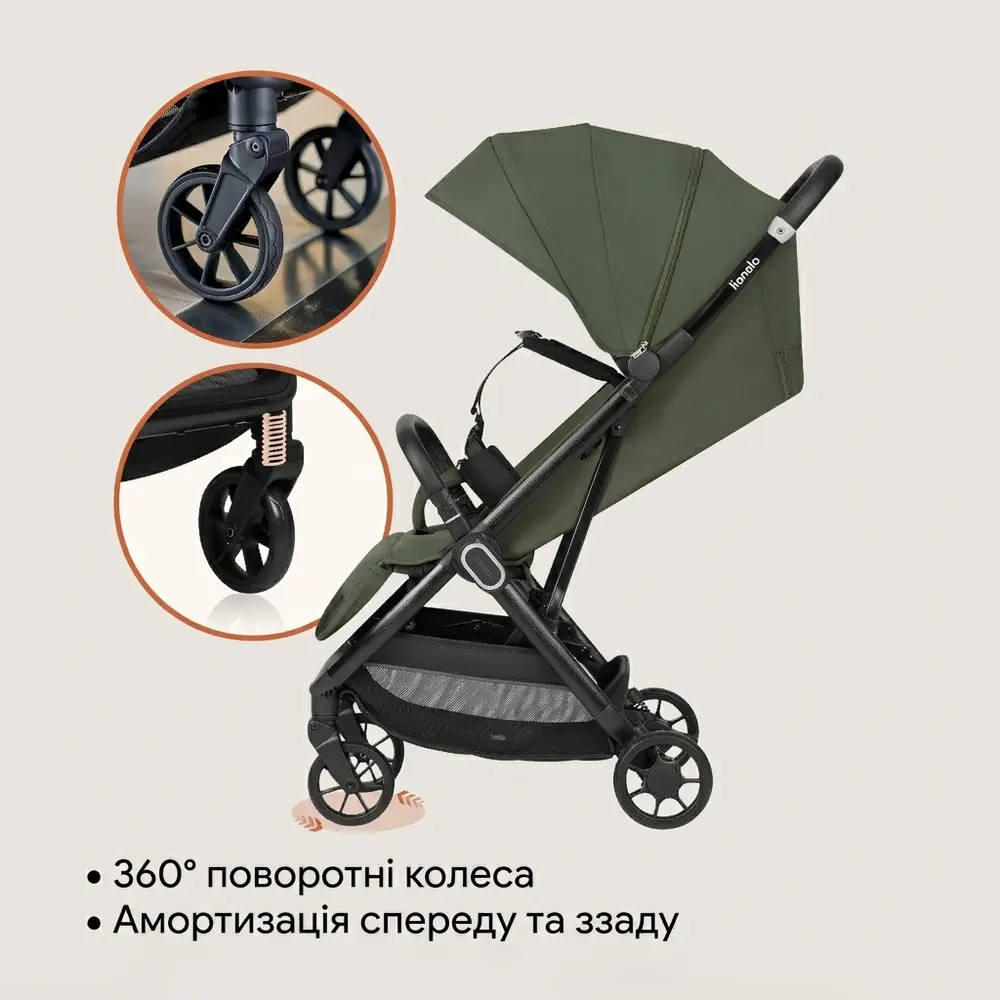 Колеса для легкой маневренности, Lionelo Bess - прогулочная коляска с автоматическим складыванием, коляска для путешествий • Beige Sand