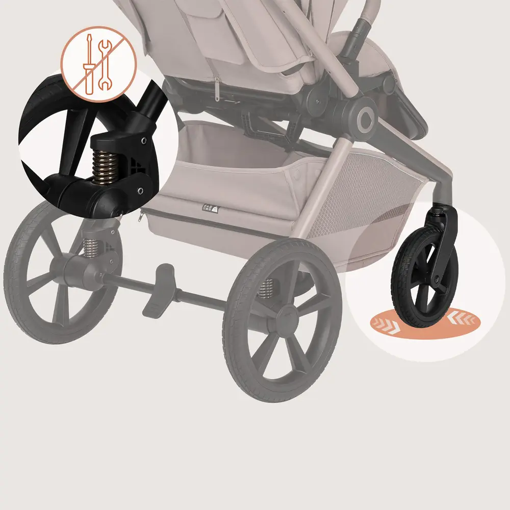 Колеса и амортизация, Lionelo Freya 3в1 - детская коляска 3 в 1 с автокреслом, люлька складывается вместе с рамой • Brown Chocolate