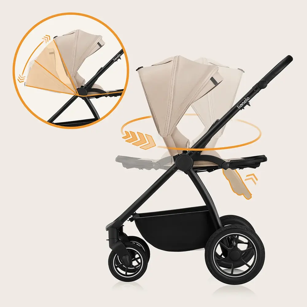 Прогулочная коляска с XL-сиденьем, Lionelo Meril 3в1 - детская коляска 3 в 1 с автокреслом, коляска с большими колесами, просторная люлька • Beige Sand