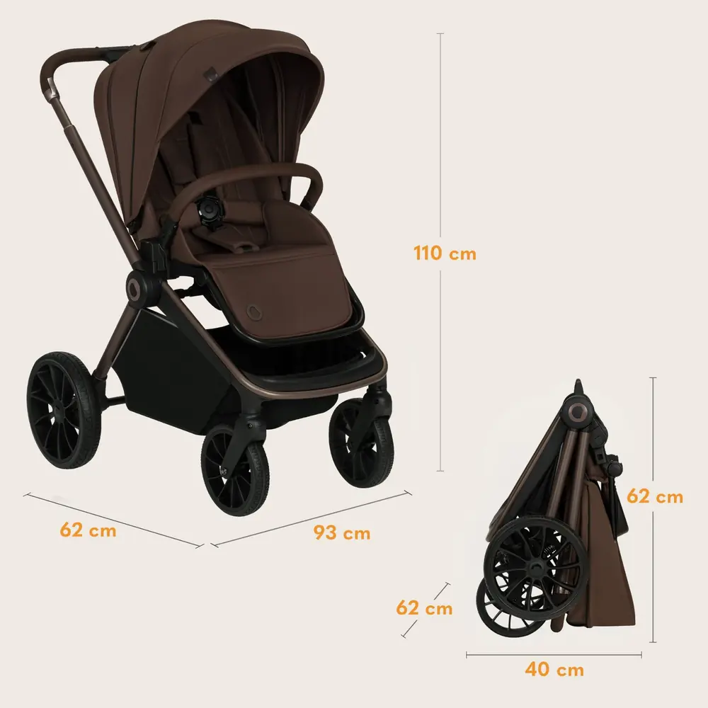 Размеры с прогулочным блоком, Lionelo Mika Plus 2в1 - детская коляска 2 в 1, универсальная коляска, быстрое складывание • Black Onyx