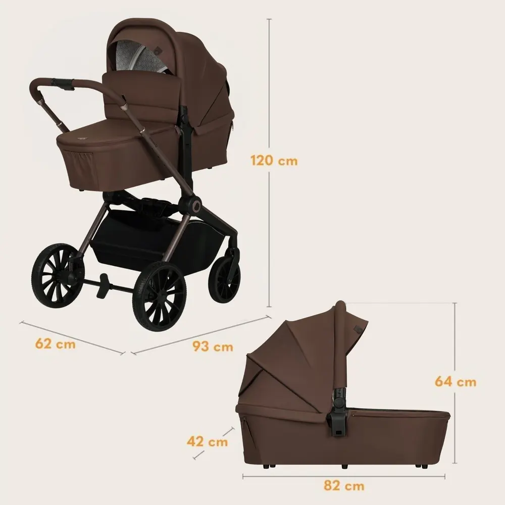 Размеры с люлькой, Lionelo Mika Plus 2в1 - детская коляска 2 в 1, универсальная коляска, быстрое складывание • Black Onyx