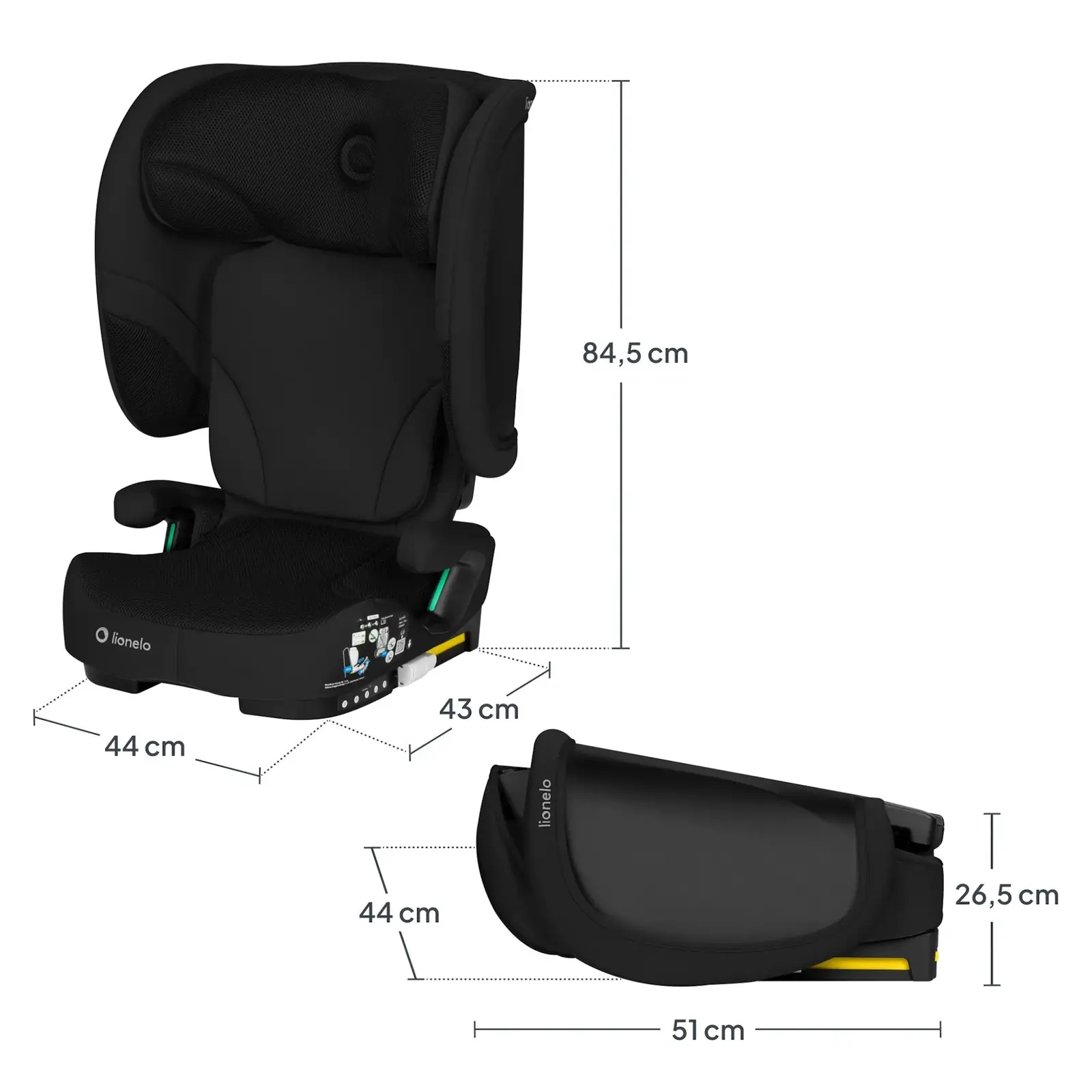 размеры Lionelo Orin i-Size складное детское автокресло