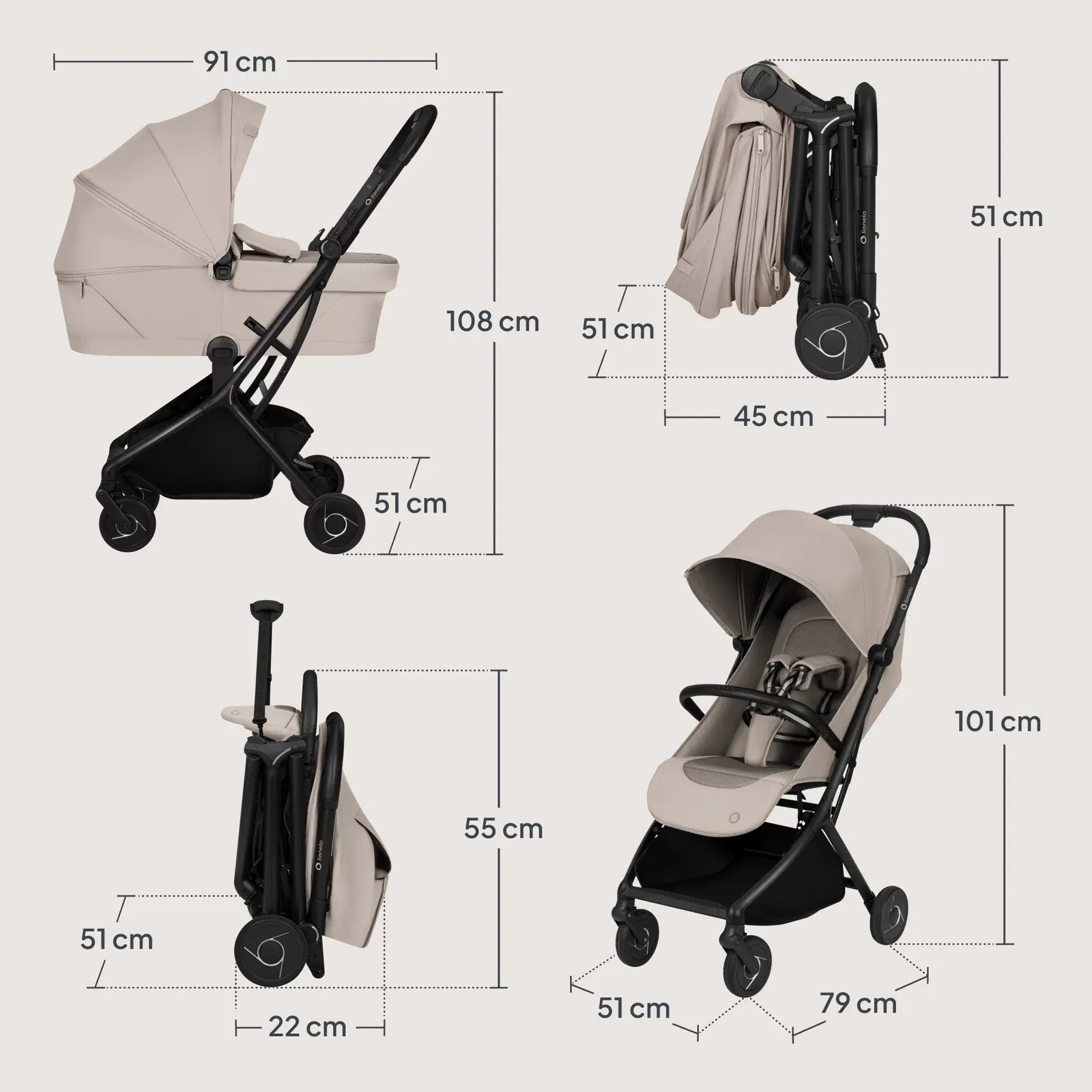размеры детской коляски Lionelo Sia Flex 2в1