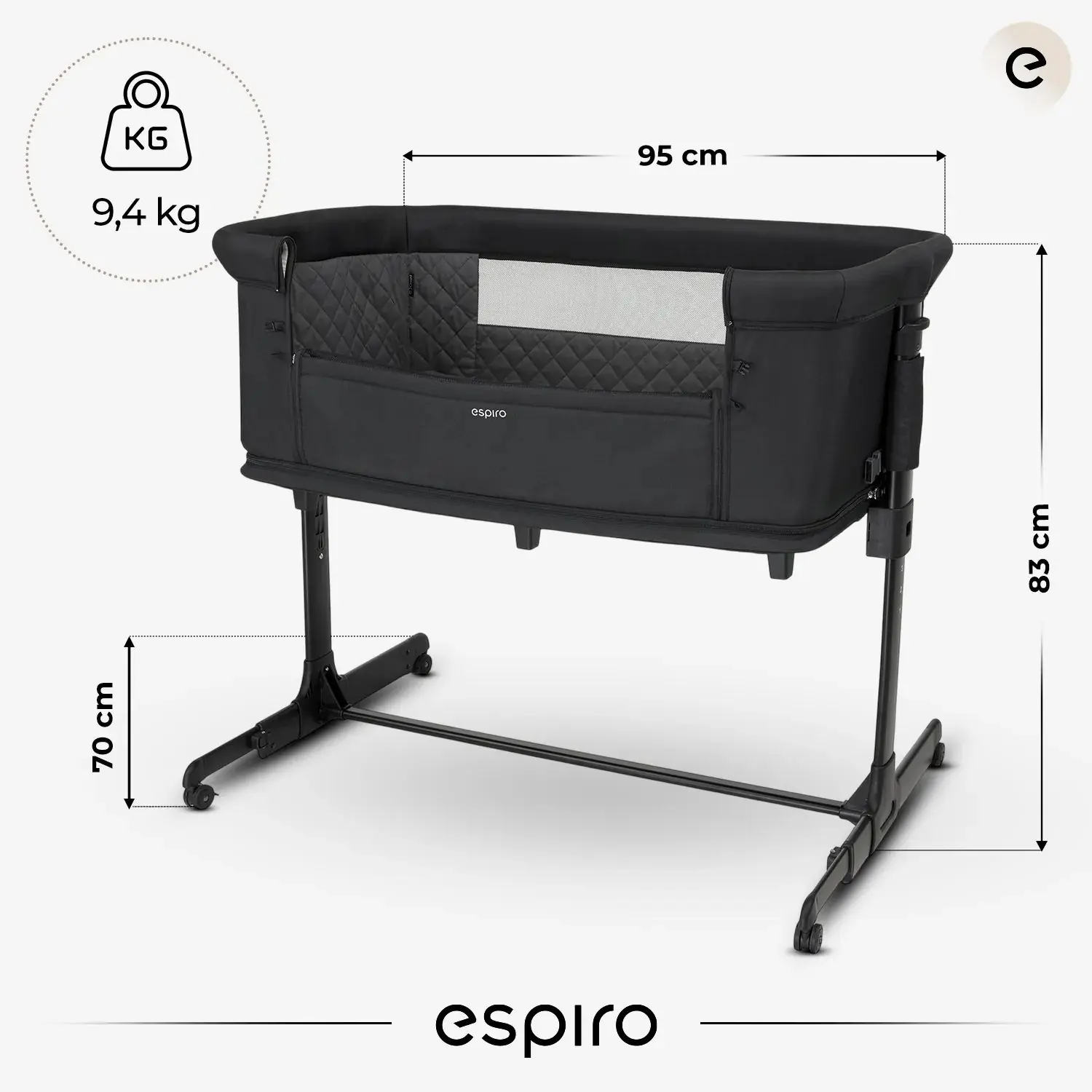 Вес, размеры Espiro Cloud - приставная детская кроватка-манеж
