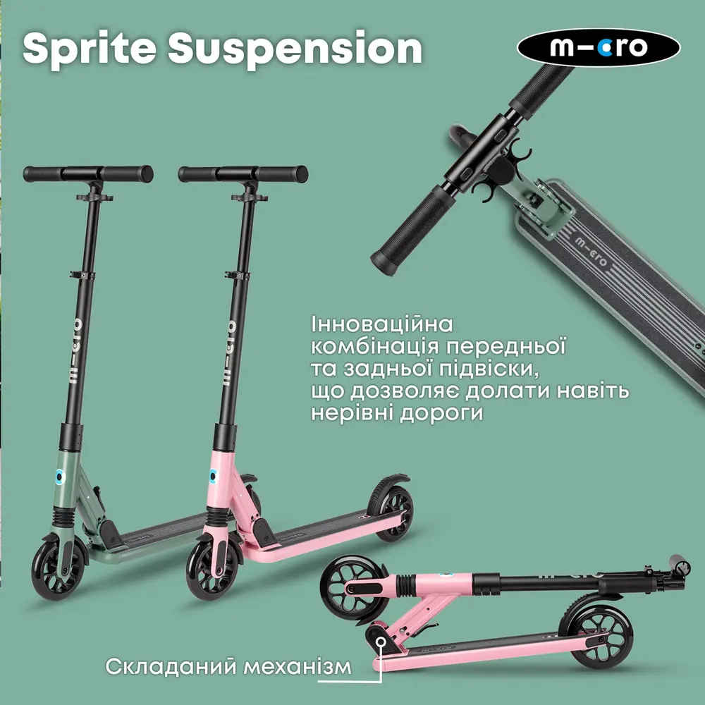 Самокати Micro Sprite Suspension, складний механізм і підвіска