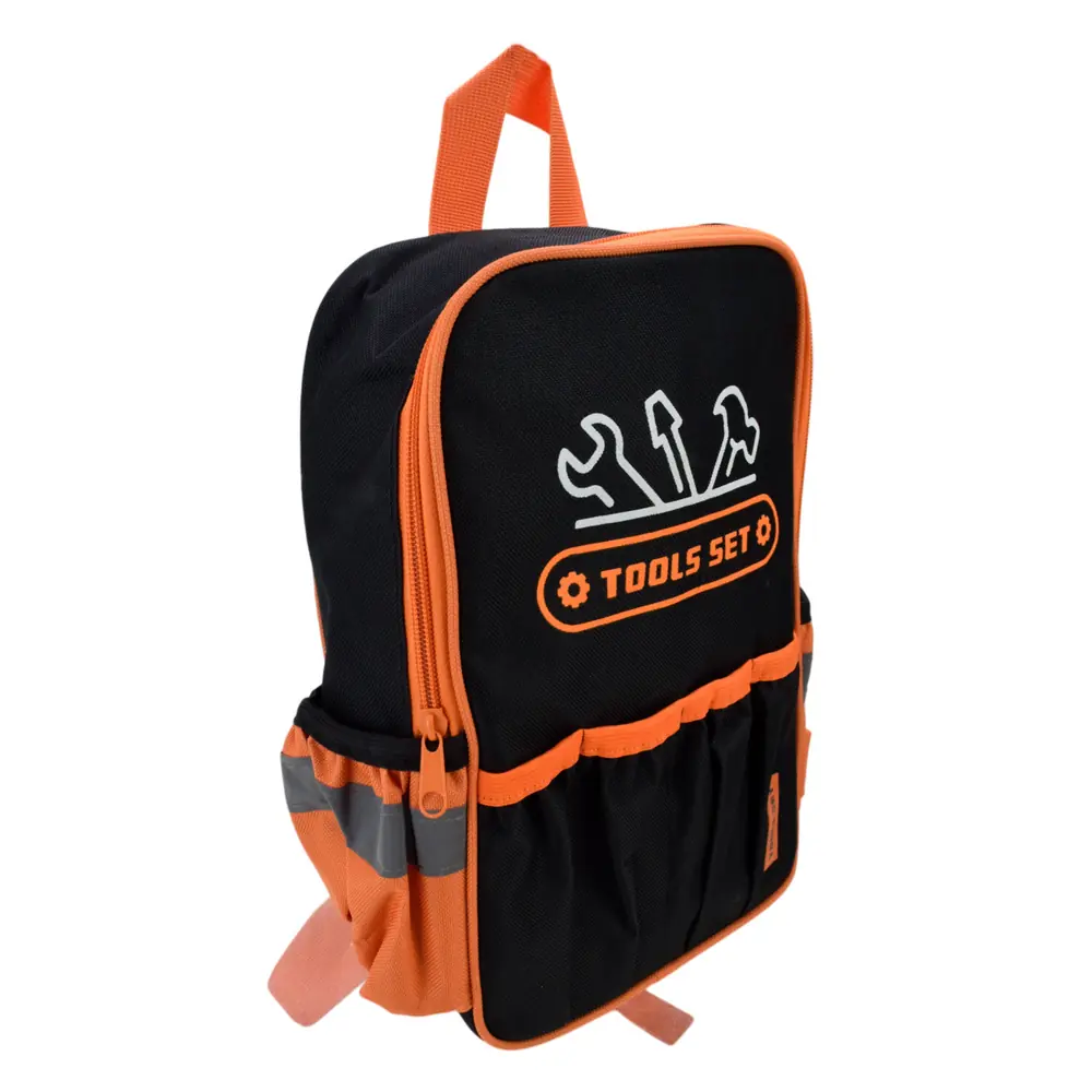 Черный детский рюкзак с оранжевой окантовкой и надписью Tools Set
