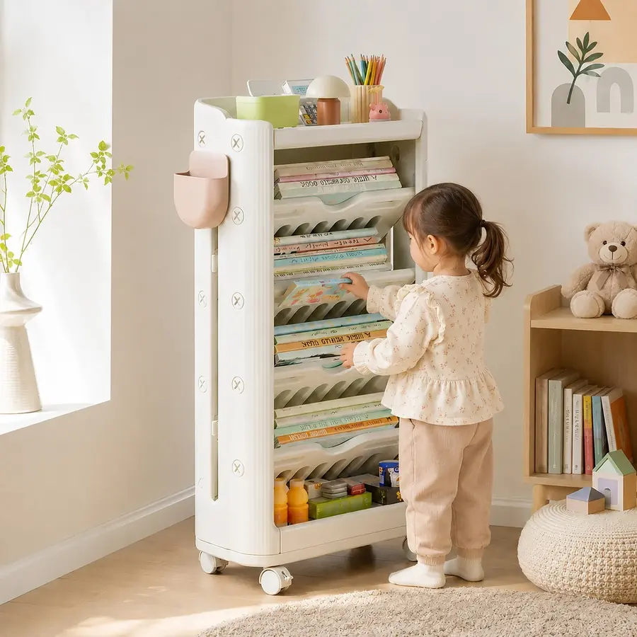 Дитина сама обирає книжку, Kivibaby Пересувний книжковий стелаж Монтессорі