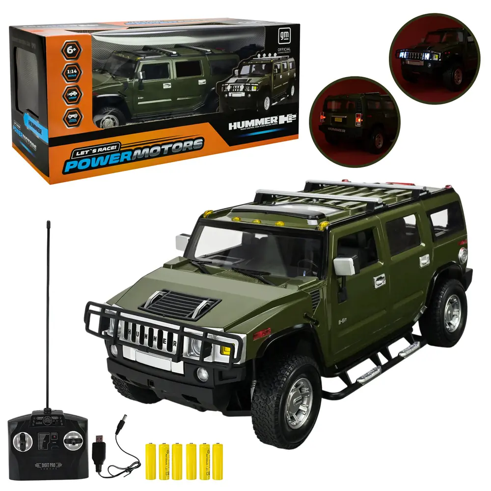 Позашляховик Hummer H2 із пультом, зарядним кабелем, батарейками та фарами