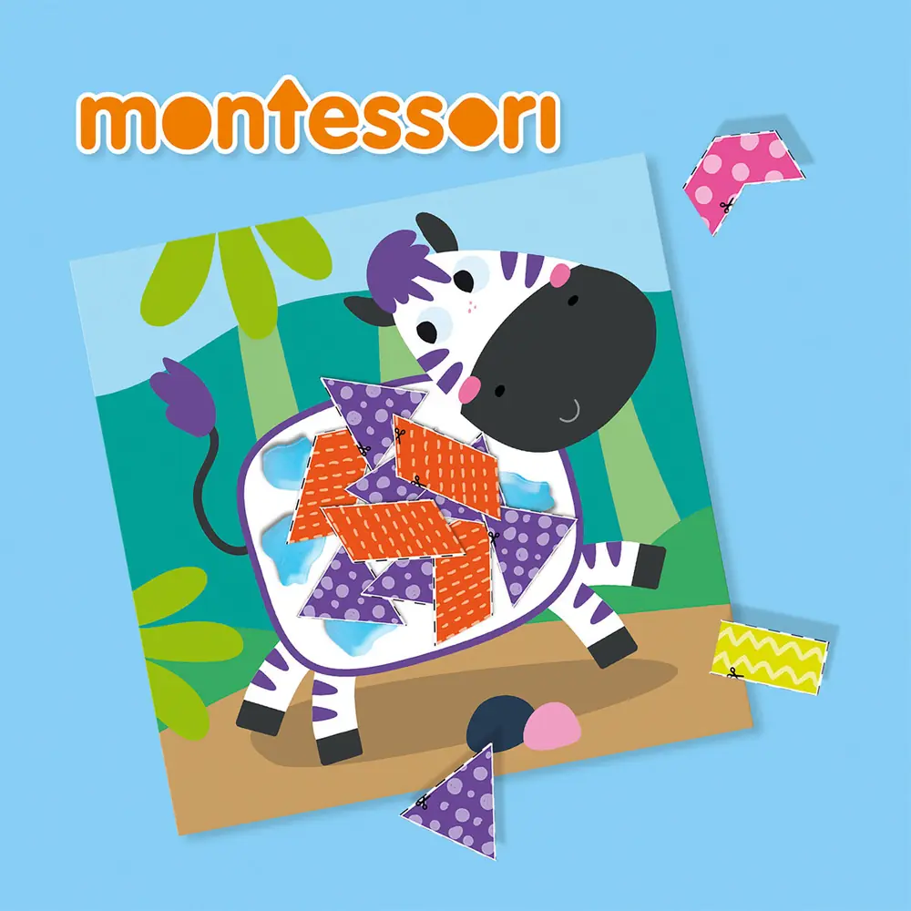 Готова аплікація із зеброю на картці серії Montessori