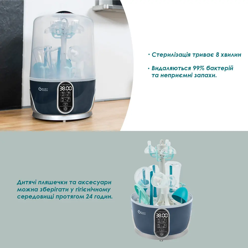 Длительность стерилизации и хранение в Babymoov Turbo Pure