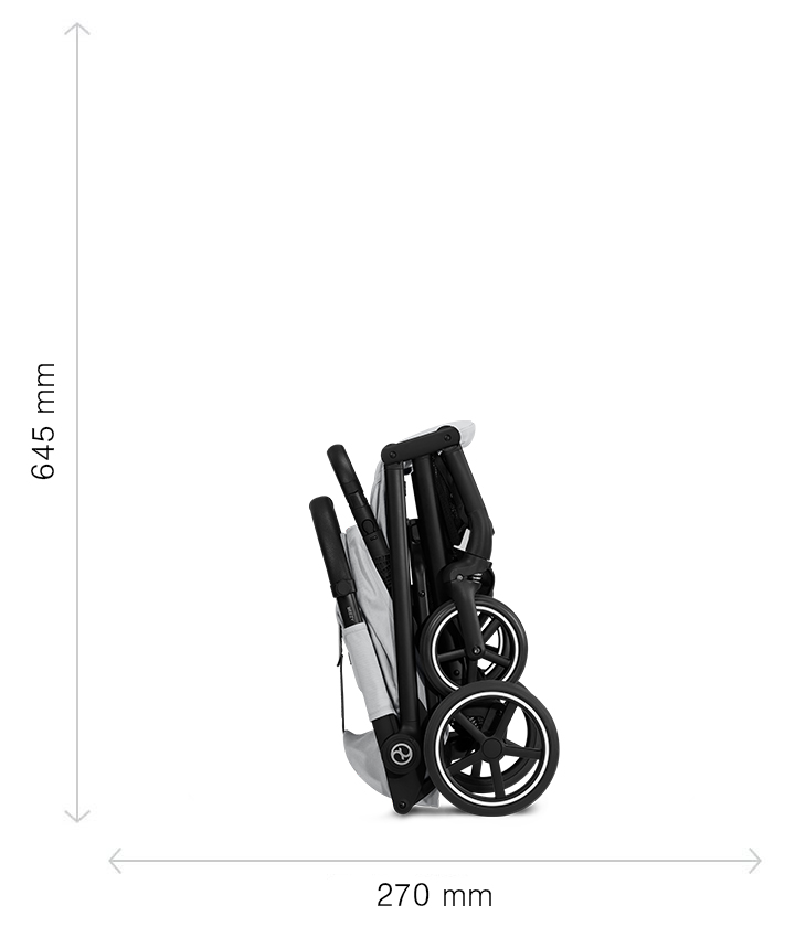 Cybex Beezy в сложенном виде: длина 270 мм, высота 645 мм