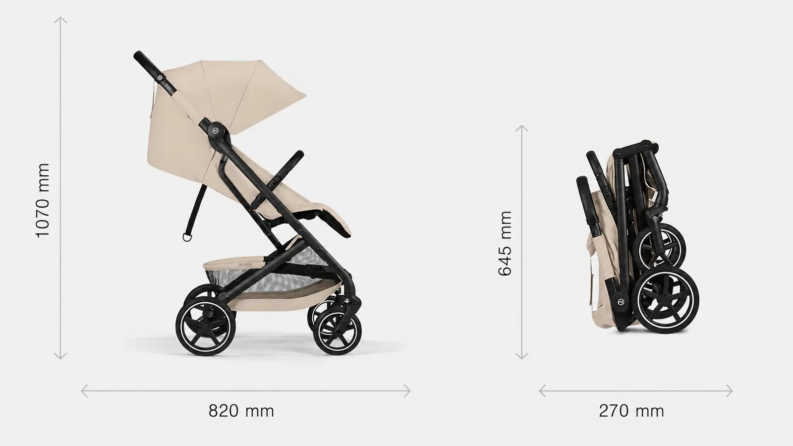Cybex Beezy - прогулочная коляска, компактное складывание, ремень с одним натяжением • Dune Grey