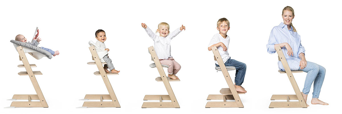 Stokke Tripp Trapp з аксесуарами для дітей різного віку: від новонародженого до дорослого