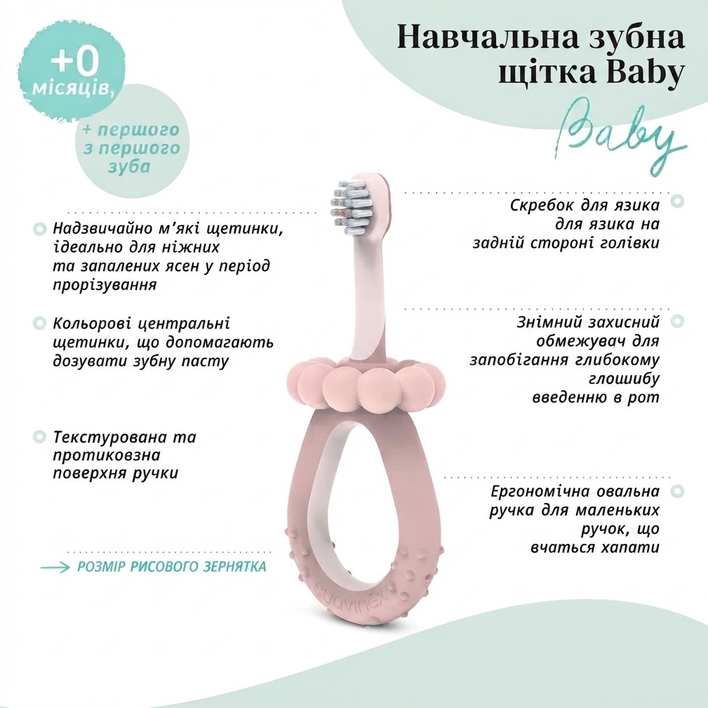 Дитяча зубна щітка з прорізувачем для перших зубів Suavinex Stage 1 Baby Training Toothbrush фото
