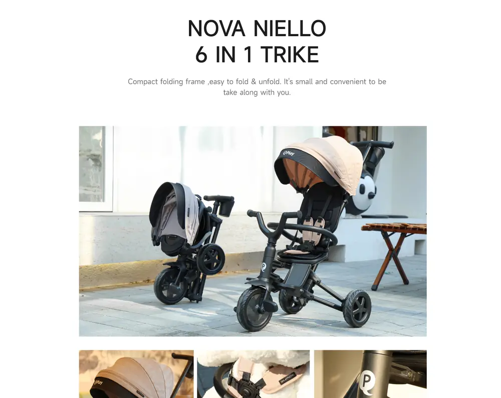 Qplay Nova Niello со сложенным и раскрытым сиденьем на прогулке