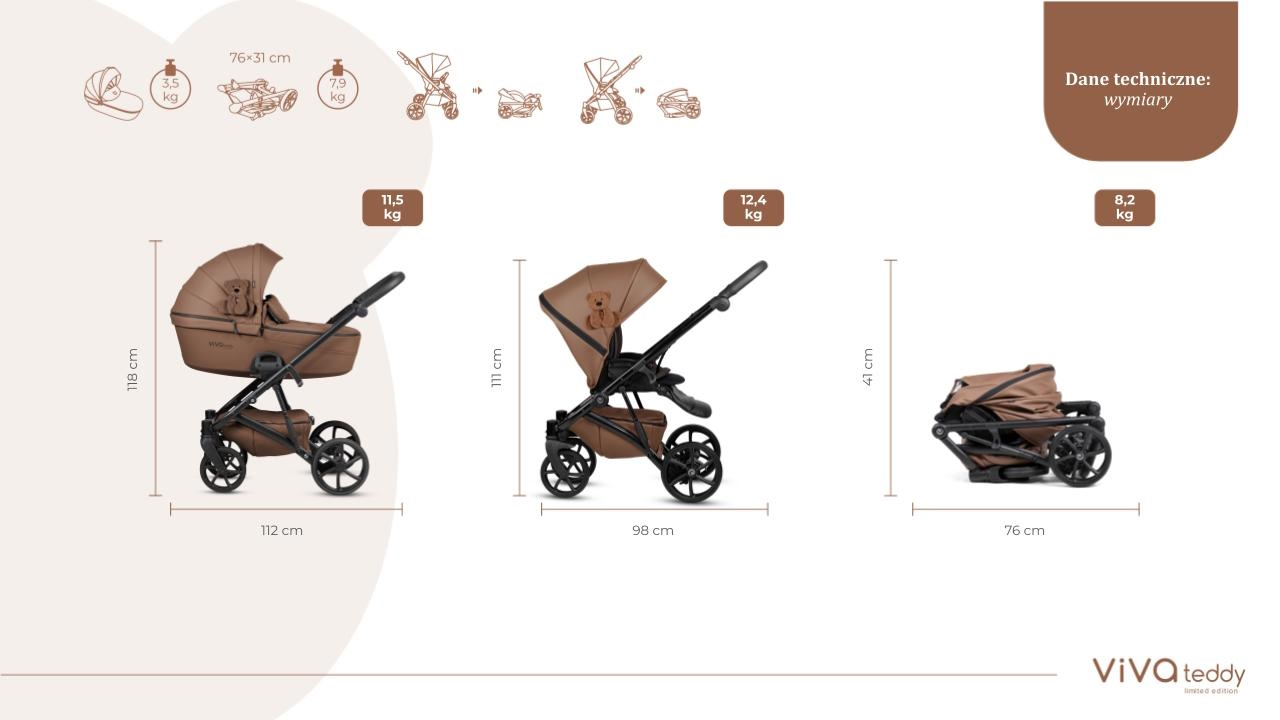 вага та розміри коляски Tutis Viva 6 Plus Teddy 2026