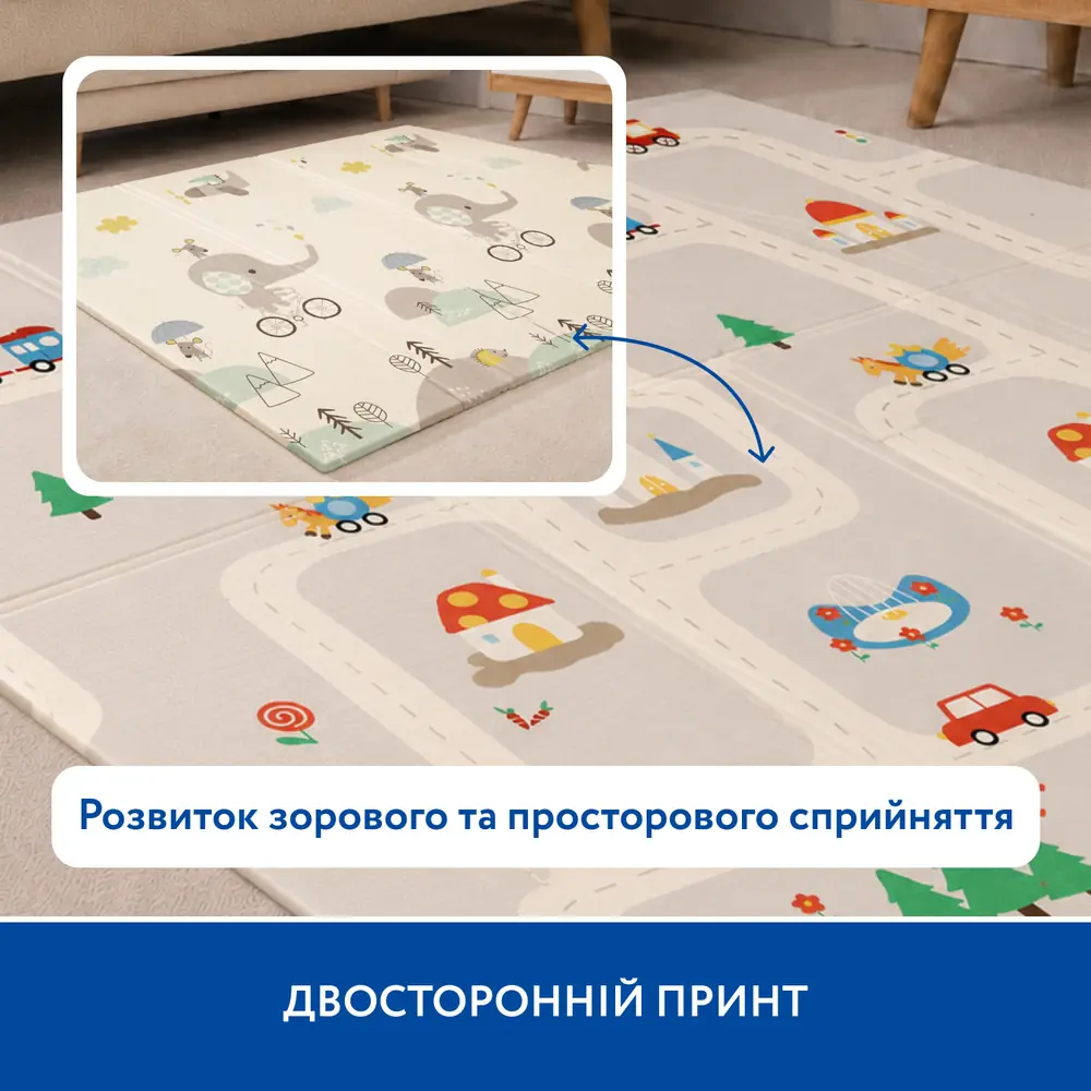 Двосторонній принт термокилимка Piccolino «Транспорт»