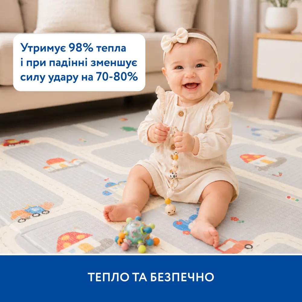 Дитина грається на теплому термокилимку Piccolino «Транспорт»